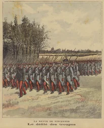 Parade der Truppen bei der Überprüfung der französischen Armee in Vincennes